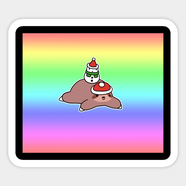 Snowman and Sloth - Pastel Gradient Rainbow Sticker by saradaboru